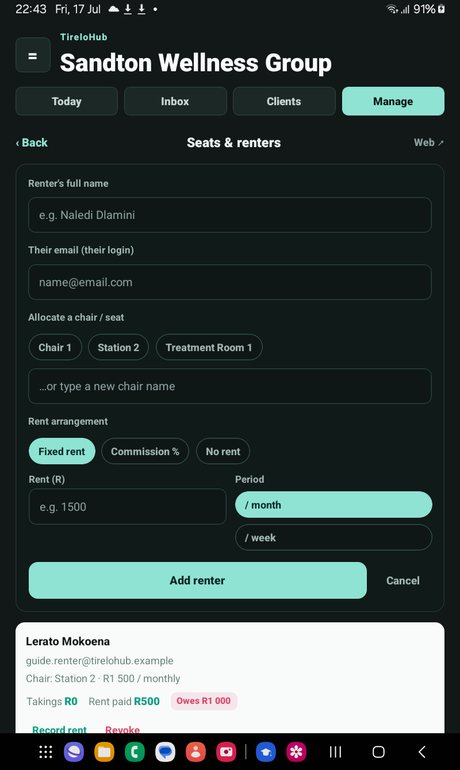 Manage seat renters from the app